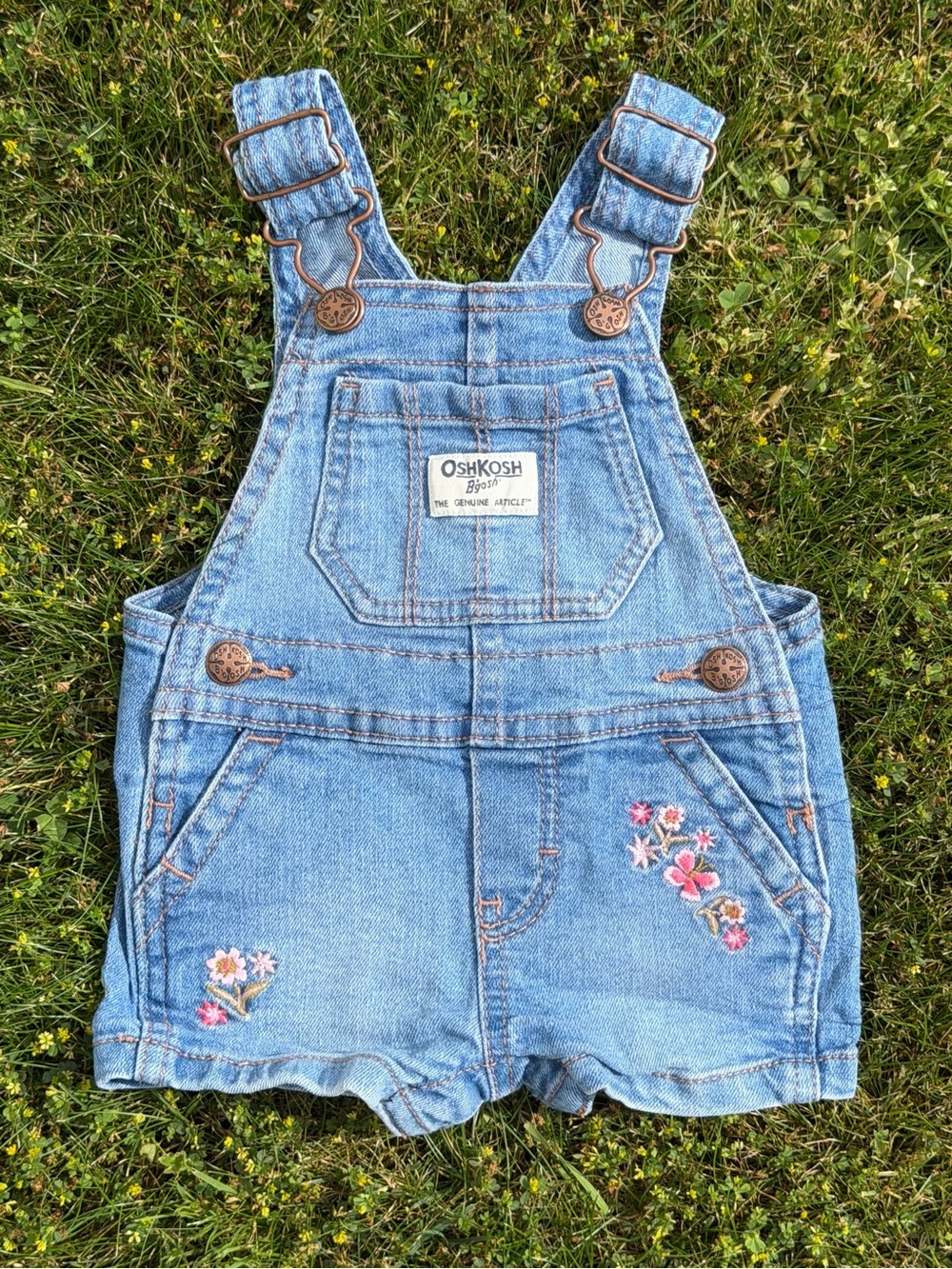 Vintage Y2K OshKosh B'gosh Denim Shortalls Embroidered Flowers Vestbak Size 3M